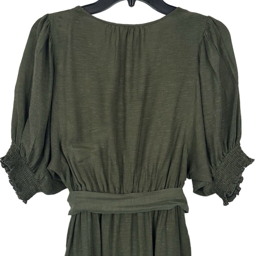 Anthropologie Shirt Dress Womens Small Nicole Linen Blend Green Puff Sleeve - Picture 10 of 14